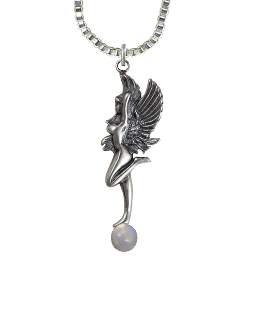 Sterling Silver Dancing Fairy Pendant With Rainbow Moonstone